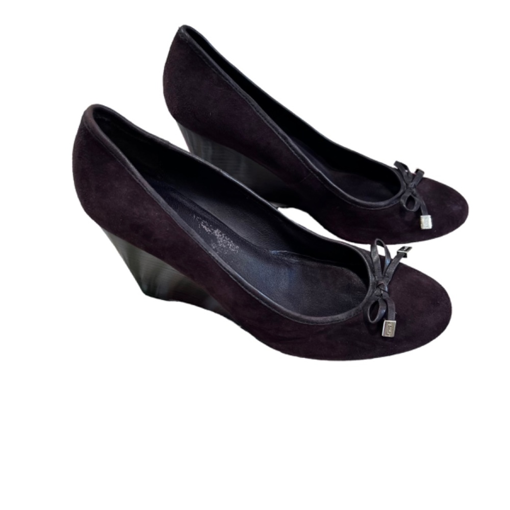 Coach Brown Suede Wedgw Heels Shoes 8.5 - Picture 2 of 14